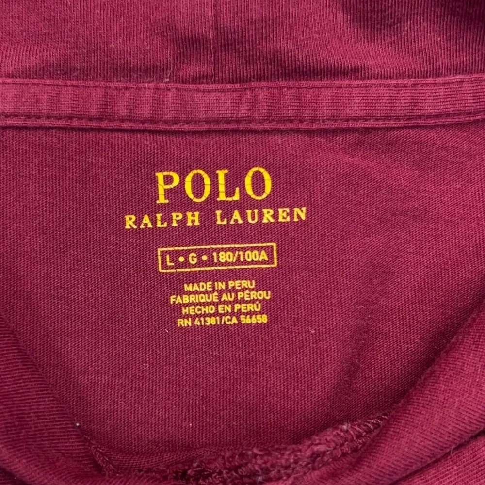 POLO RALPH LAUREN Jersey Hooded T-Shirt Mens Large Burgundy Long Sleeve Pony Tee